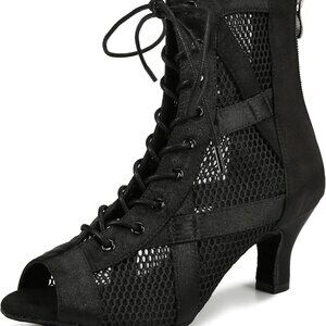 Women Ballroom Latin Salsa Dance Shoes Satin Suede Heel Footwear 2.5 3.5 inch